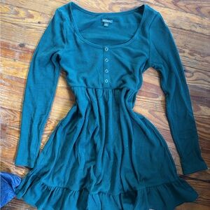 Emerald Green Long Sleeve Babydoll Dress